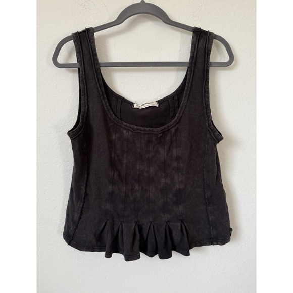 Free People We The Free Roller Tank Top Size Large in  Acid Wash‎ Black NWOT - Picture 2 of 9
